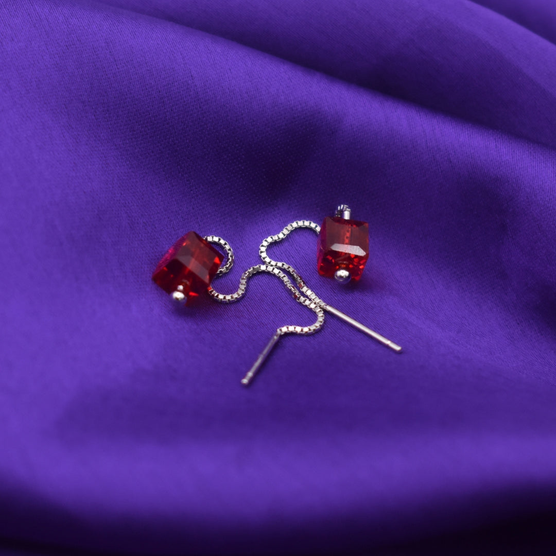 Delicate Ruby Accent Sterling Silver Earrings