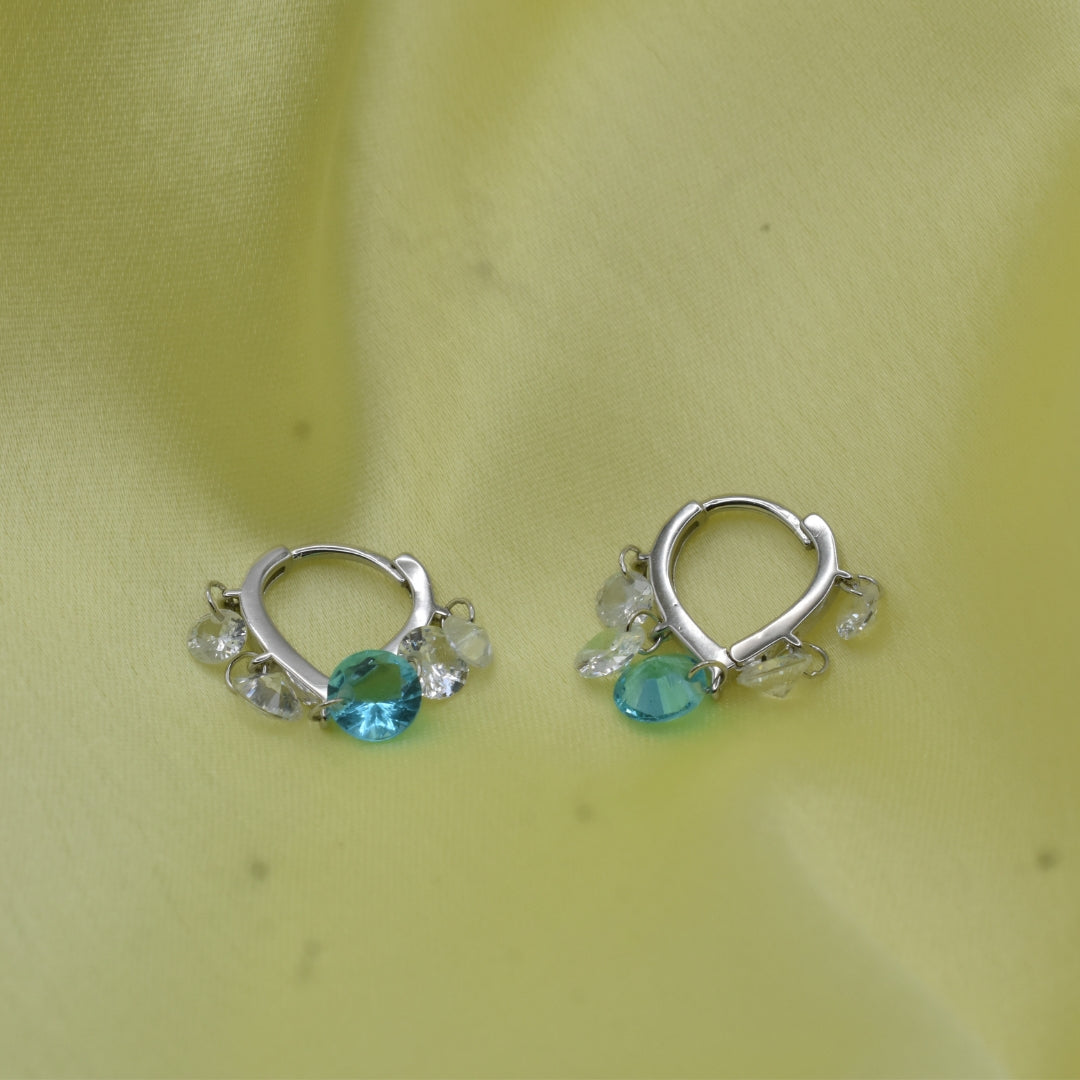 Aqua Blue Charm Hoops - Minimalist Silver Earrings