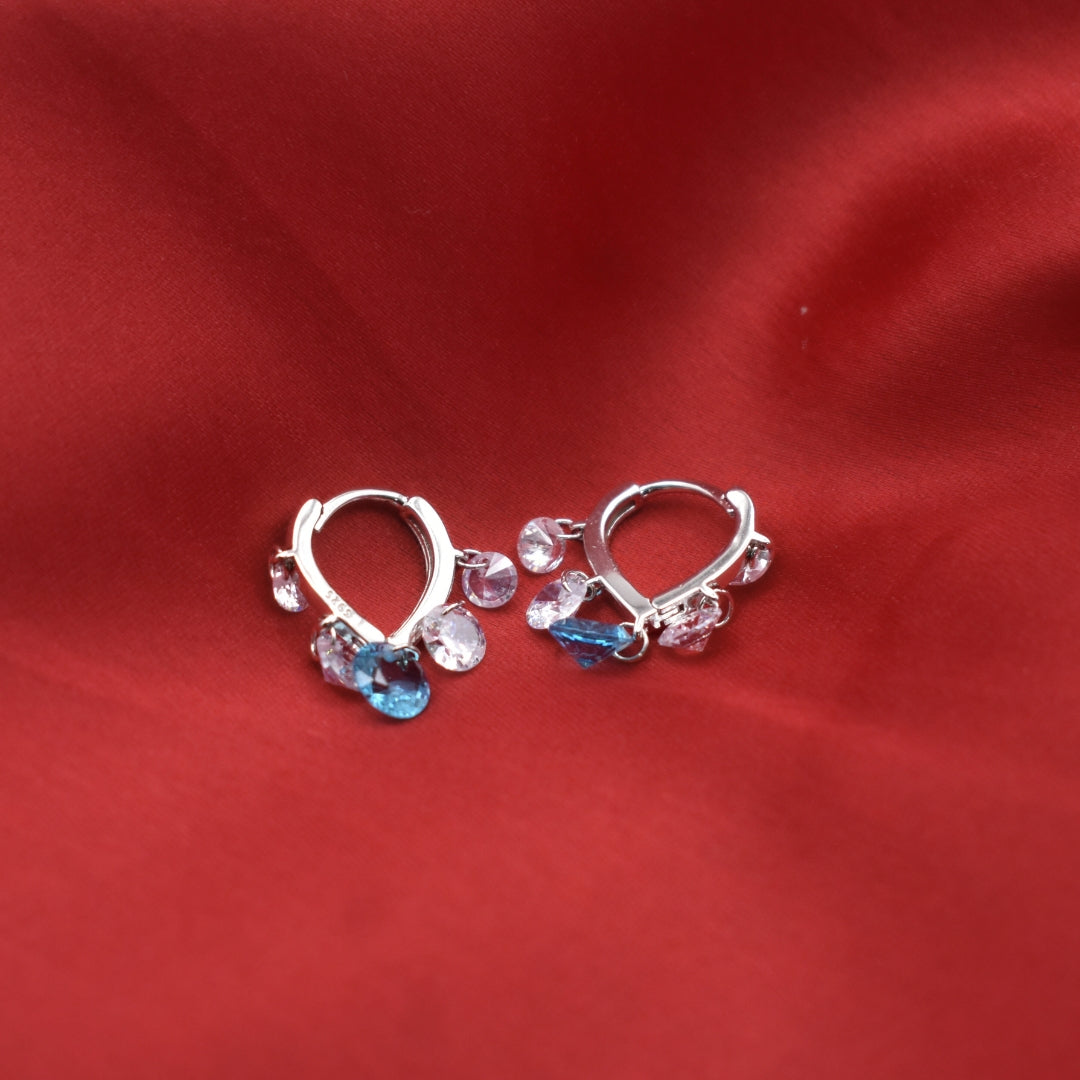Aqua Blue Charm Hoops - Minimalist Silver Earrings
